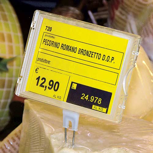 Cartel precio pescadería con ventanilla abatible. Ejemplo de uso.