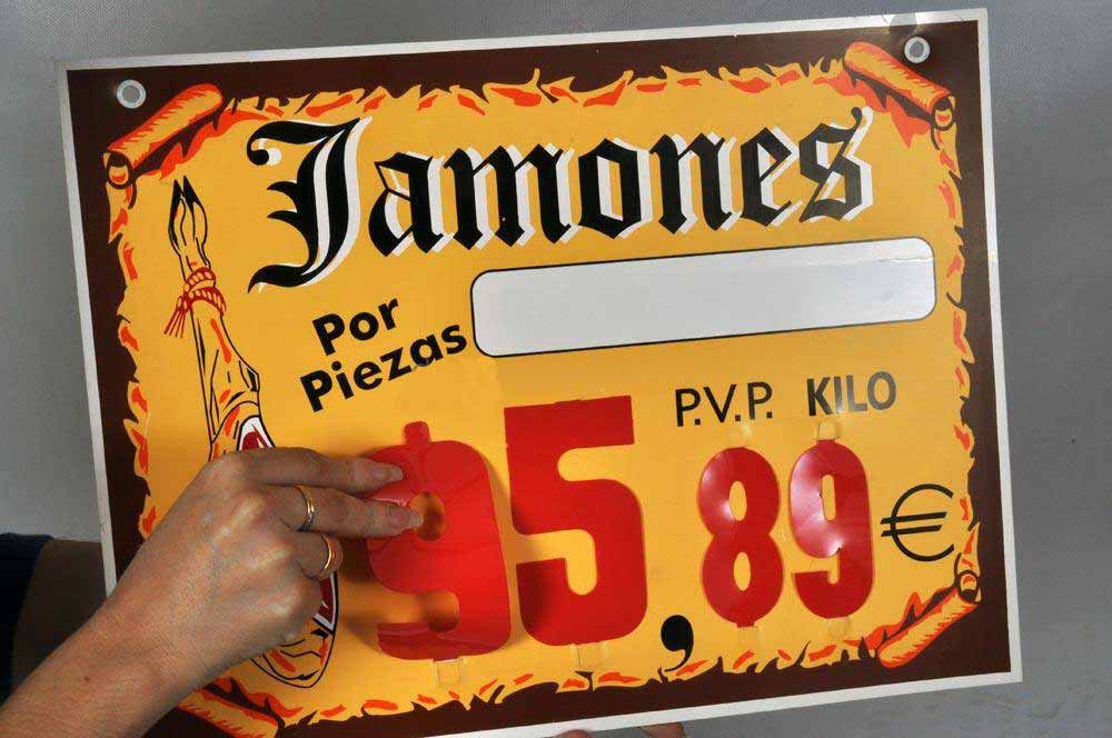 Cartel precio jam&oacute;n grande ejemplo