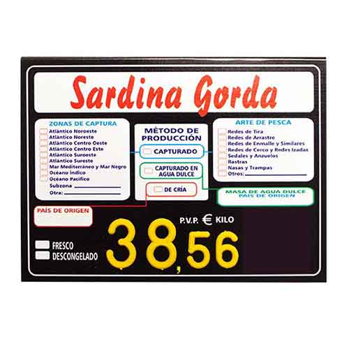 Portaprecios pescader&iacute;a UVI rotulado