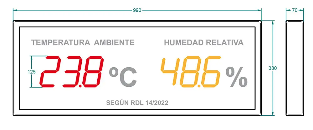 Medidas Indicador Temperatura y Humedad Gran Formato que Cumple RD 14/2022