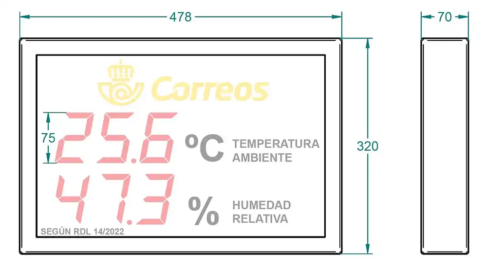 Medidas pantalla LED temperatura humedad interior