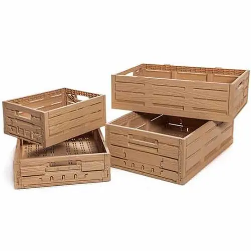 Cajas de pl&aacute;stico plegables efecto madera