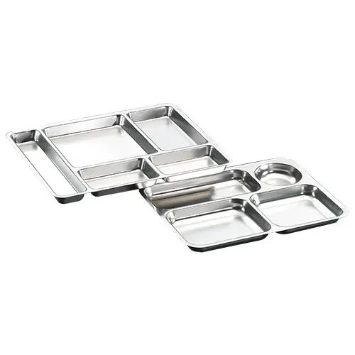 Bandejas de menú en acero inoxidable para autoservicio en comedores.